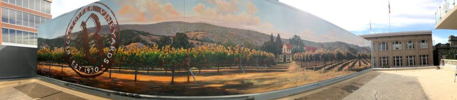 Beckstoffer Mural Panorama with Vineyards Stretching Across the Painted Landscape