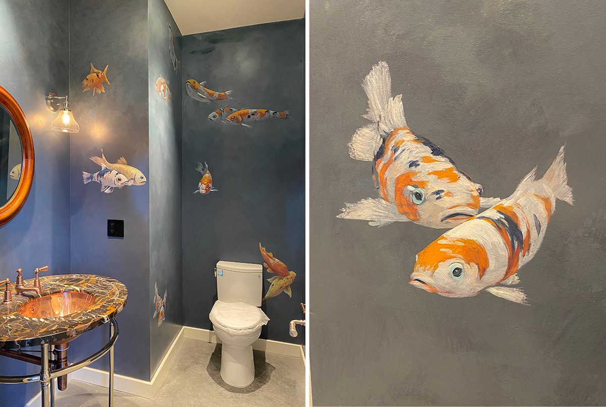 Swimming Koi Fish Bathroom Mural