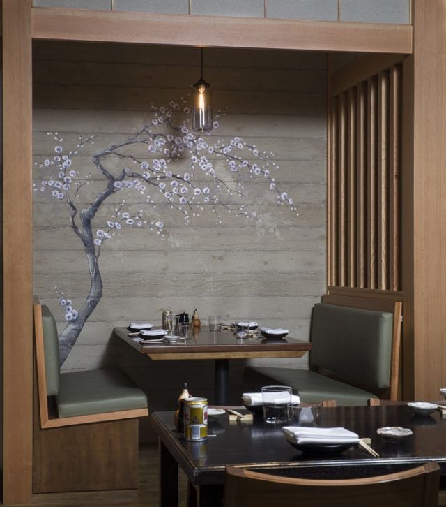 Restaurant Booth Mural Painted with Tree for Japanese Business