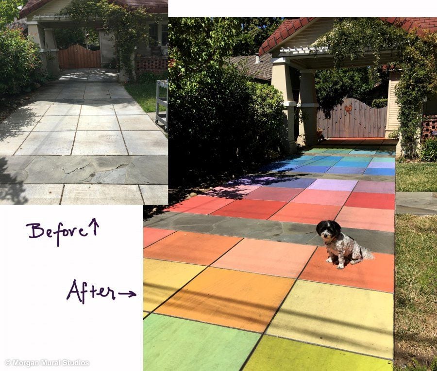 Colorful Driveway Painting for House in Los Altos