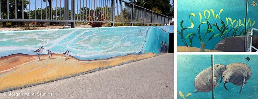 Manatee Mural and Sandpiper Mural for Ocean Underpass Art Project