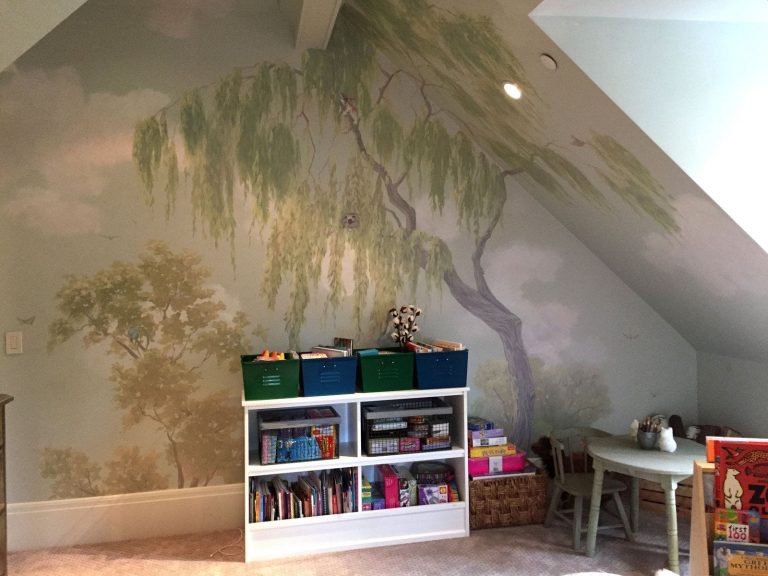 Custom interior design mural painted for Atherton Home