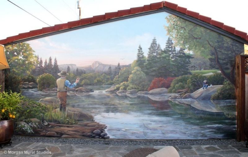 Fly Fishing on the McCloud River Mural by Bay Area Muralist