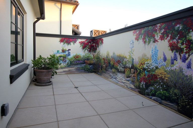 Garden Mural with Planters and Cart