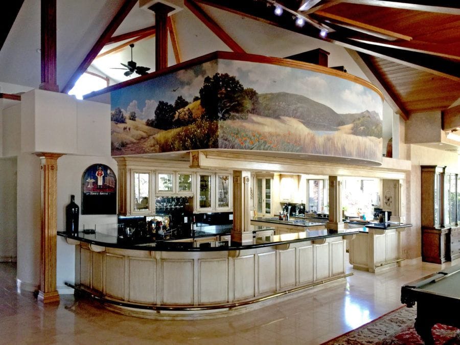Napa Valley Landscape Mural Above Fairfield Home Bar