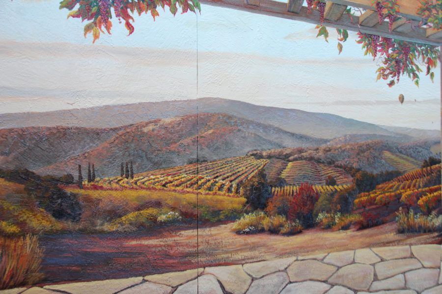 Sunset Over Napa Valley Mural with Scenic Vineyard