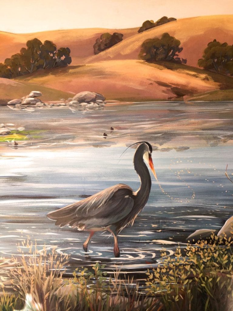 Wall mural with gray heron