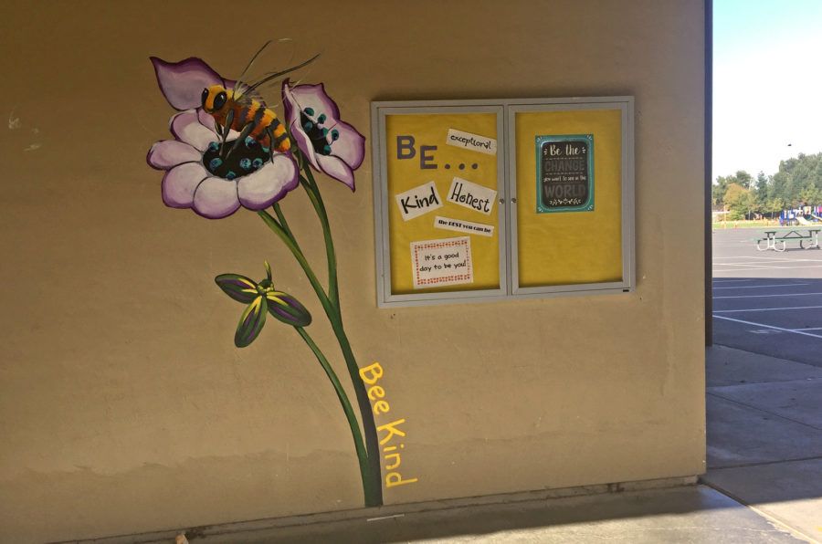 Bee Mural with Flowers at California School in the Bay Area