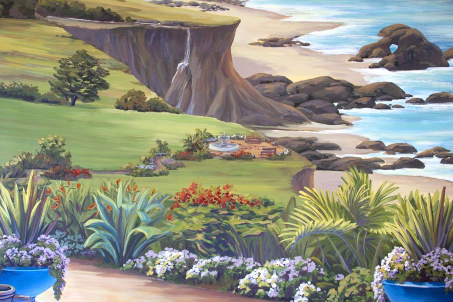 Mexico Mural Depicting Hacienda Landscape and Sierra Madres Mountain Range