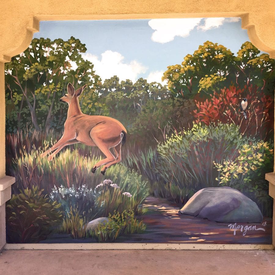 Jumping deer mural painted in Pleasanton