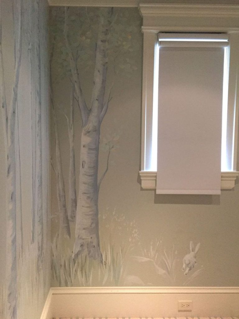 Birch tree mural for Atherton residence