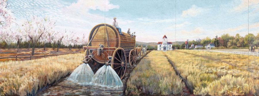 Historical Watering Wagon Landscape Mural in Northern California
