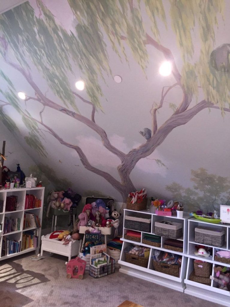 Indoor mural painting with trees
