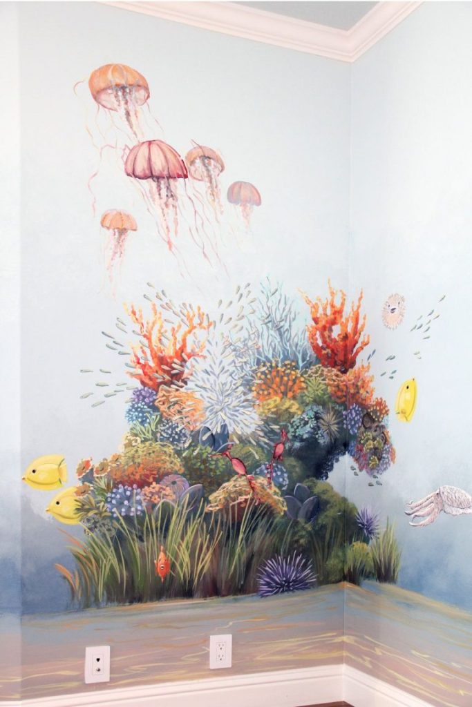 Colorful Jellyfish Mural with Coral