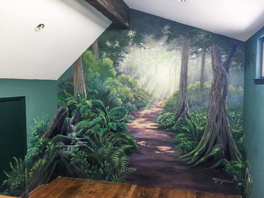 Forest Fern Mural Painting for Exercise Room in San Carlos, California