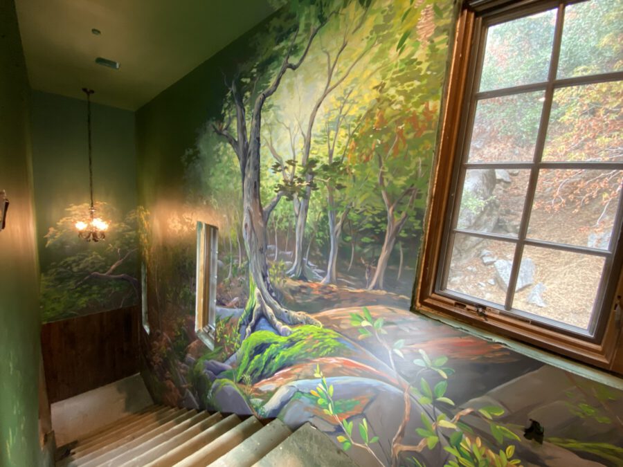 Intricate Forest Staircase Mural Painting for House