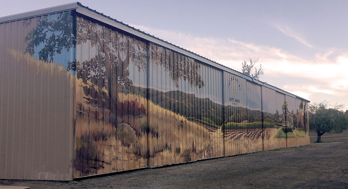 Metal Siding Mural with Vineyard Landscape for Mendocino Barn