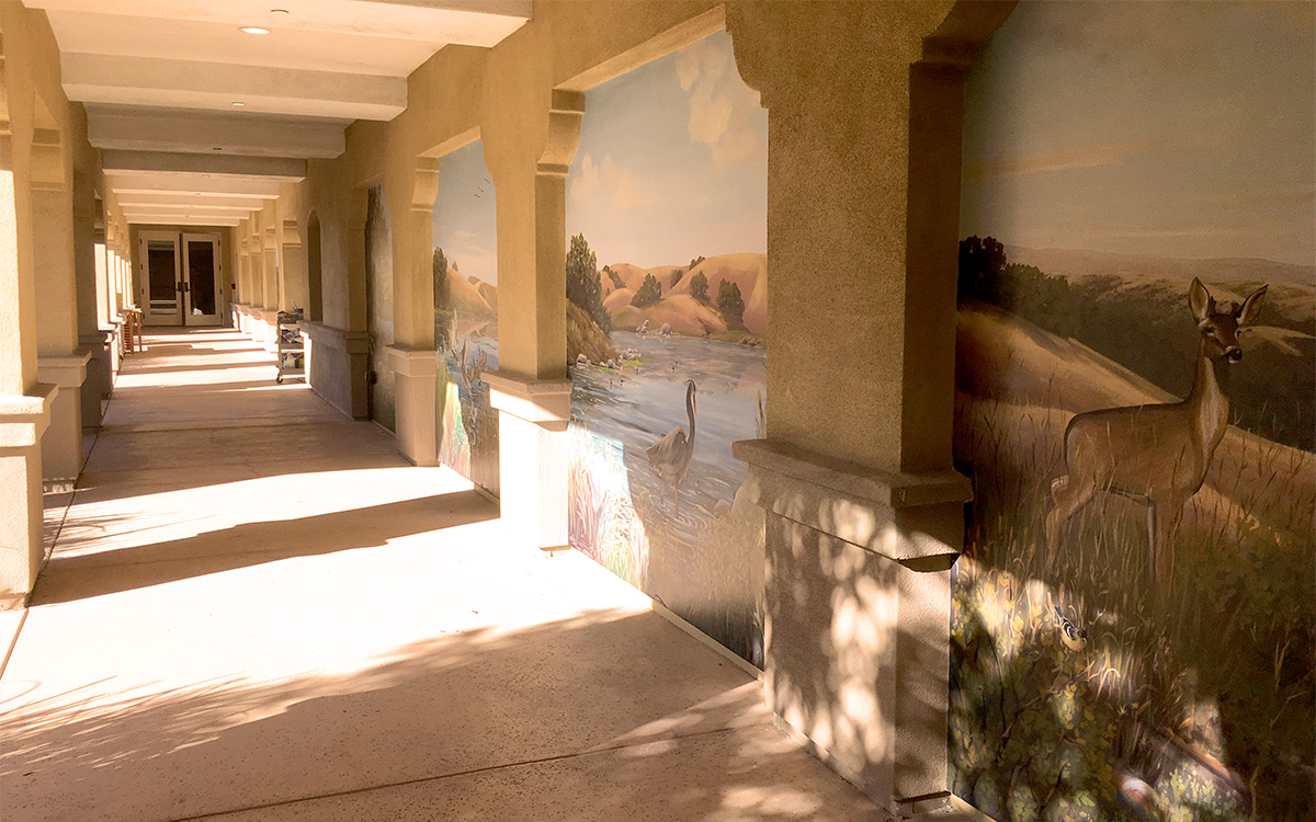 Outdoor Walkway Mural Painting with Nature Preserve Landscape and Deer