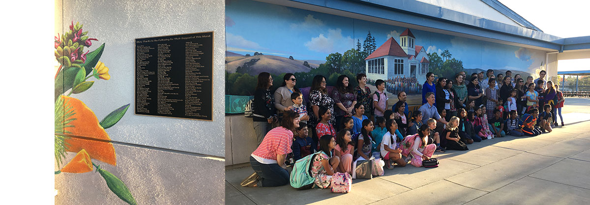 School Kids with Class Mural at Collins Elementary School in Cupertino, California
