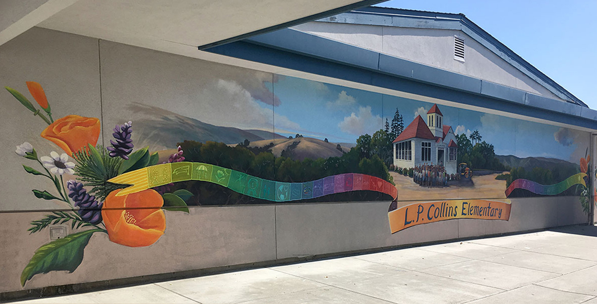 L. P. Collins Elementary Mural with Old Historical Schoolhouse
