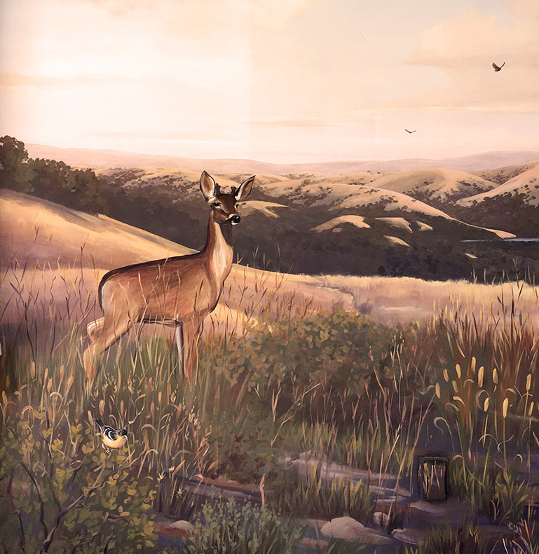 Deer Mural with Warm Sepia Colored Landscape