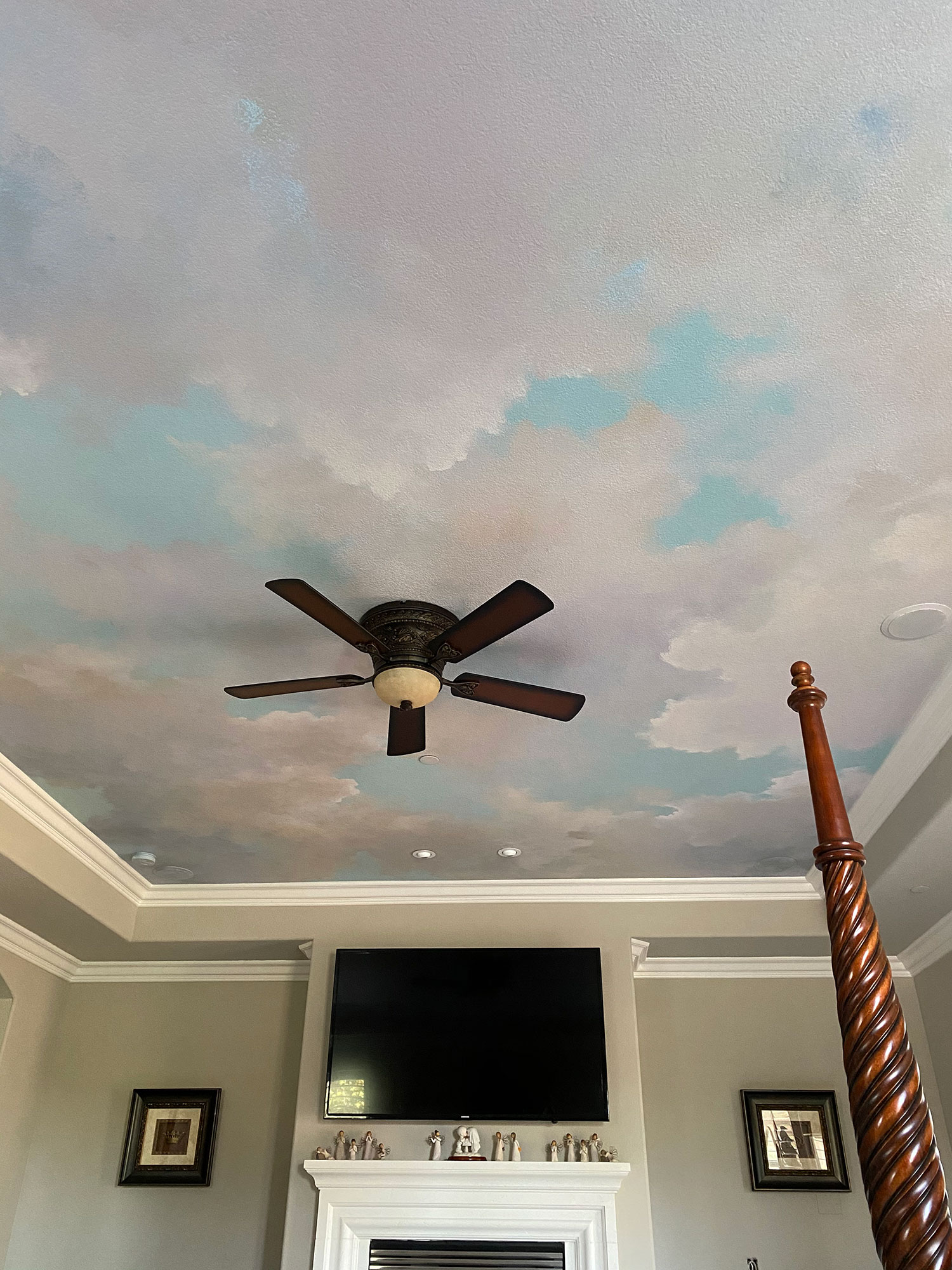 Soft Cloud Ceiling Mural with Sky Blue Accents