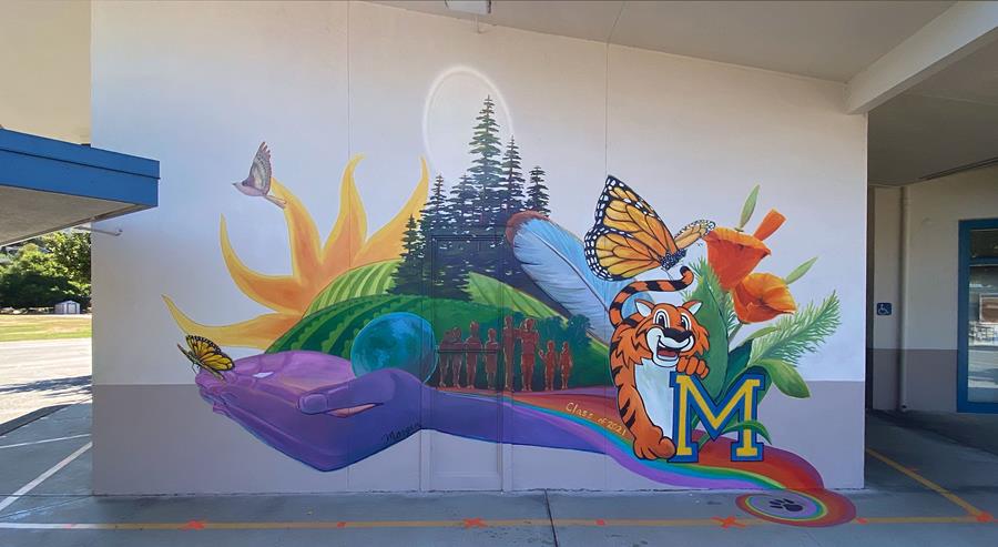 Montclaire Elementary School Mural in Cupertino, California with Tiger Mascot