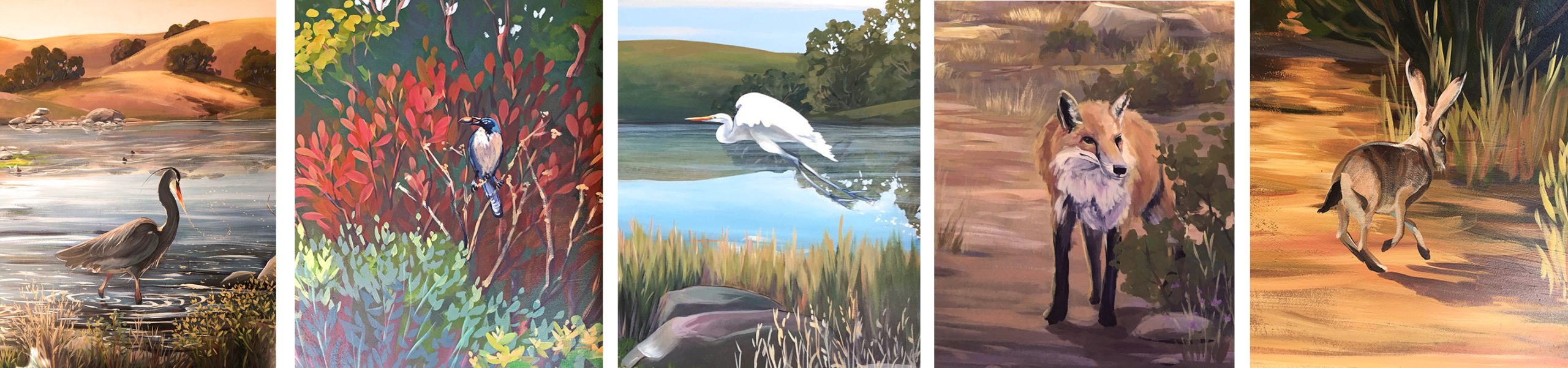 Wildlife Mural Painting Details - Heron, Fox, Hare
