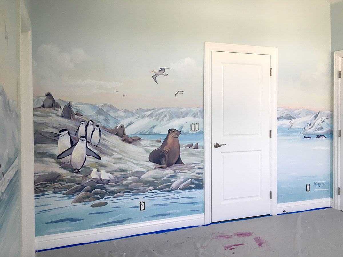 Antarctica Mural Painting with Seal and Penguins in Northern California Bedroom