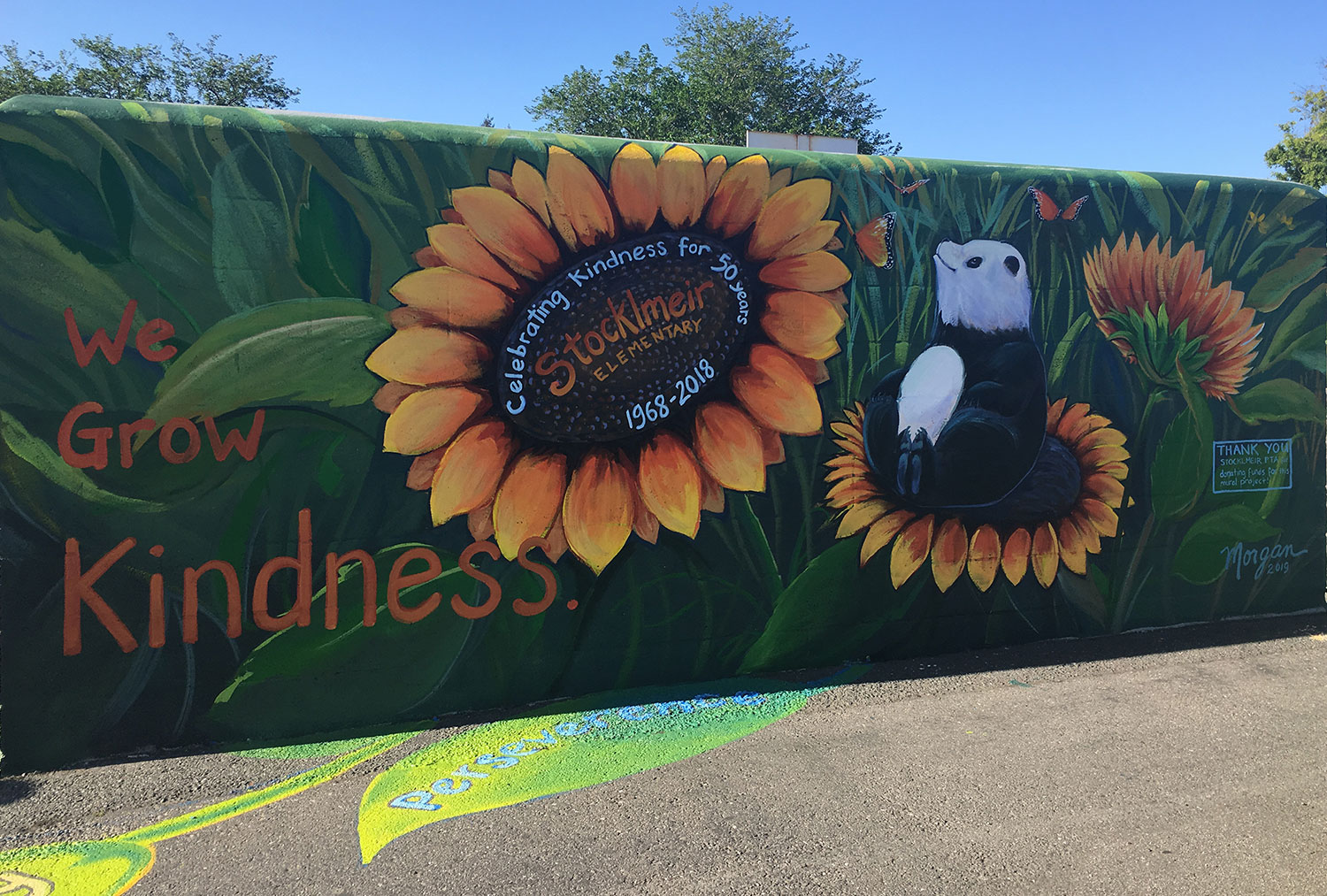 Sunflower Mural with Positive Message at Elementary School