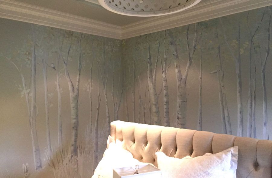 Bedroom painting with birch trees