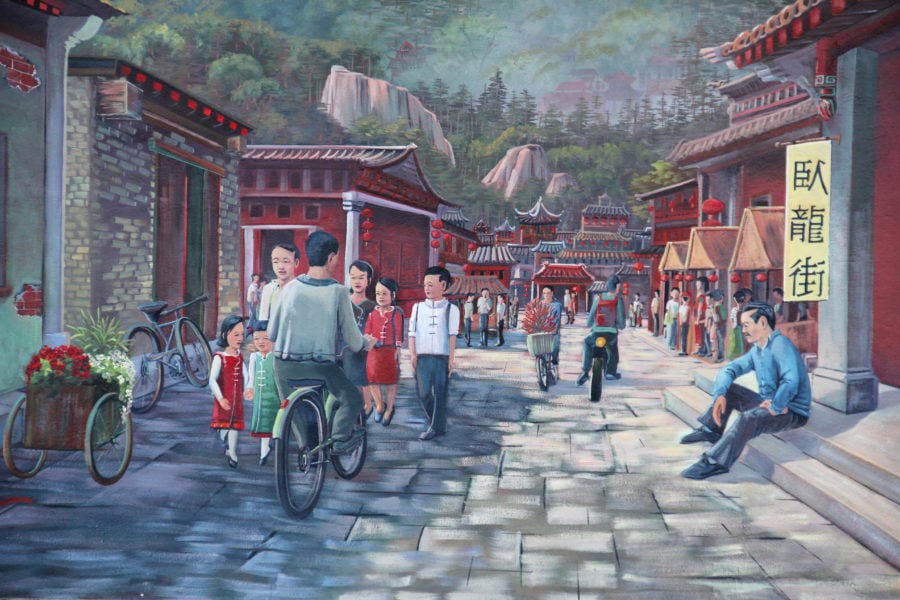 Chinese Street Scene Mural Painted for Business