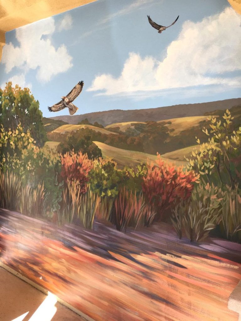 Flying bird of prey mural