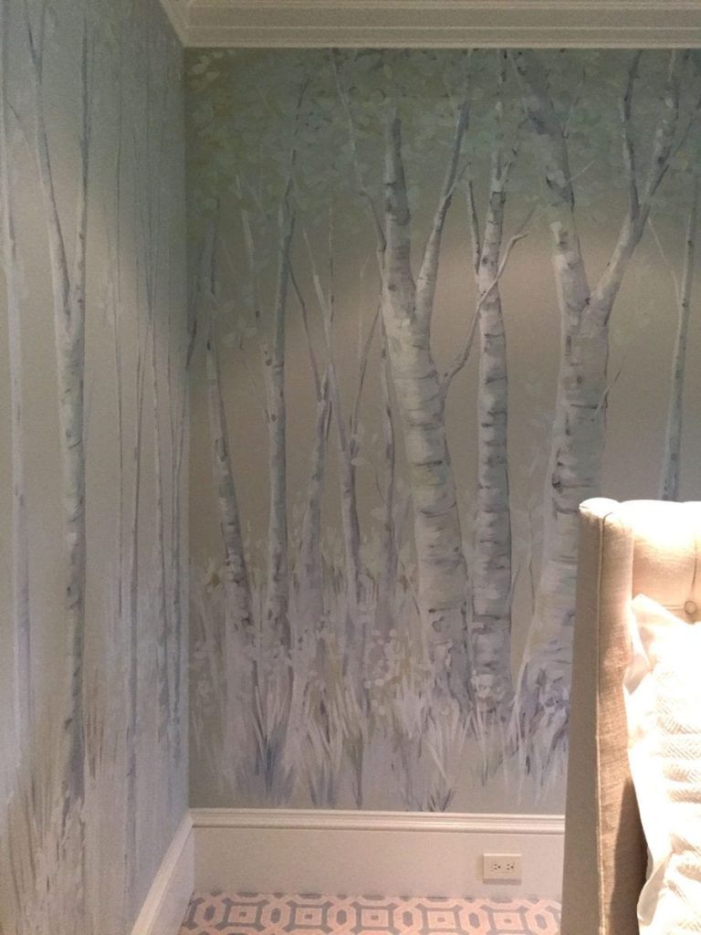 Bedroom mural with trees