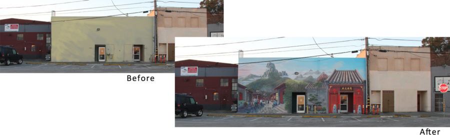 Before and After Restaurant Mural was Painted
