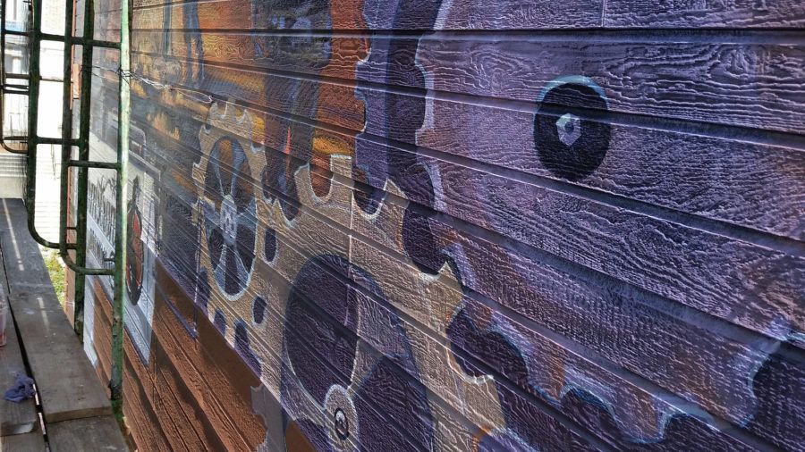 Detailed Painting of Cogs for Gears Mural