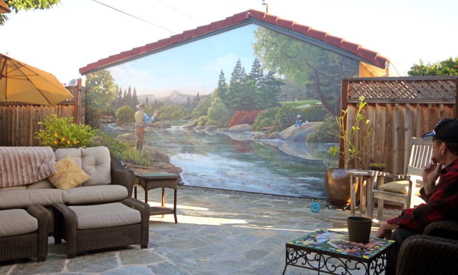 Patio Mural with Scenic River Lanscape View