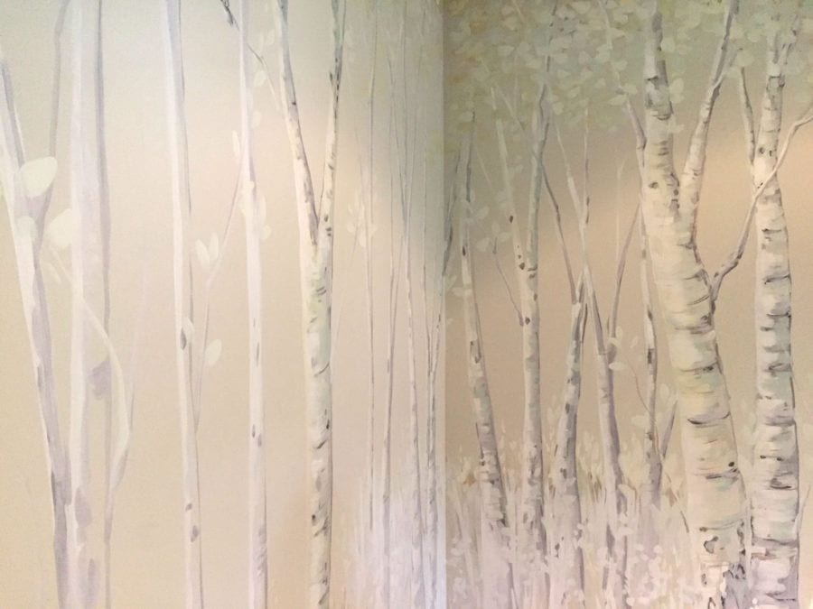Birch mural painted for an Atherton home