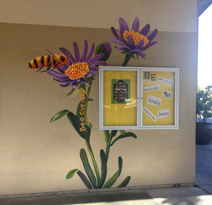 Bee mural with Purple Flowers