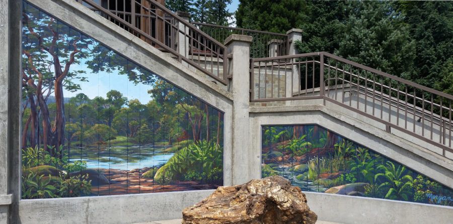 Peaceful Creek Mural in Forest Clearing