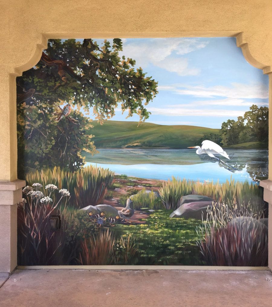 White heron mural painted in Northern California