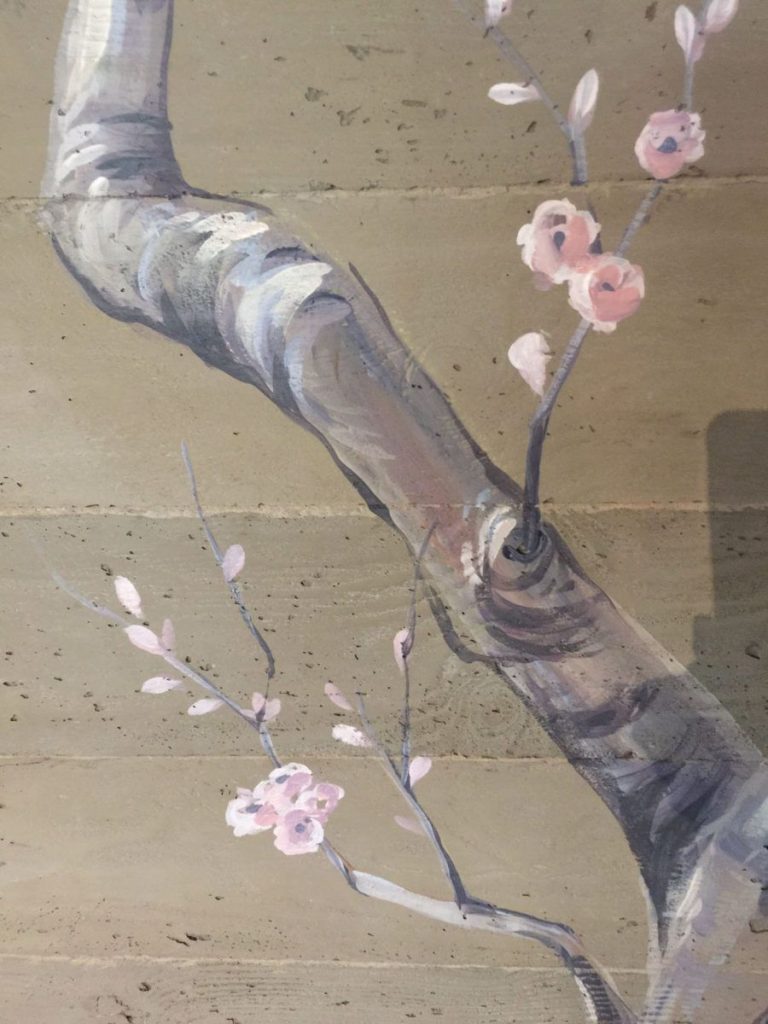 Pink Flower Mural with Tree Branches