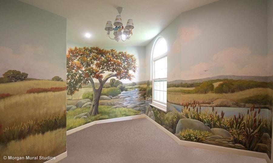 Landscape Mural with Stream and Meadow in Private Residence