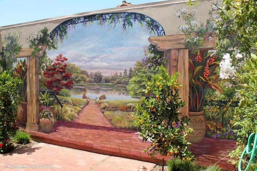 Patio Mural with Lake Scene View