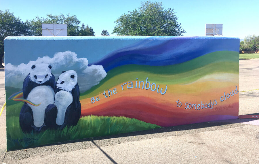 Mural with pandas represents the mascot at a Bay Area school