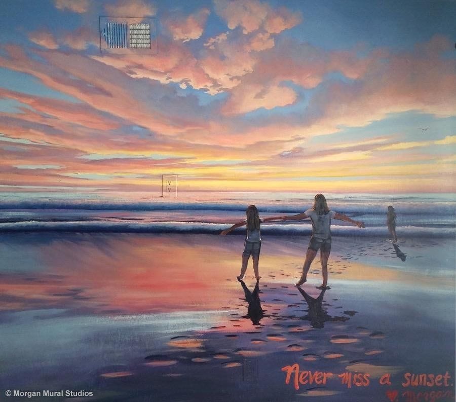 Half Moon Bay Mural with Sunset and Seascape Custom Painted for Family Home