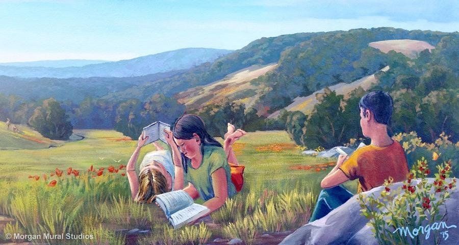 Readers Mural with California Landscape at School Library