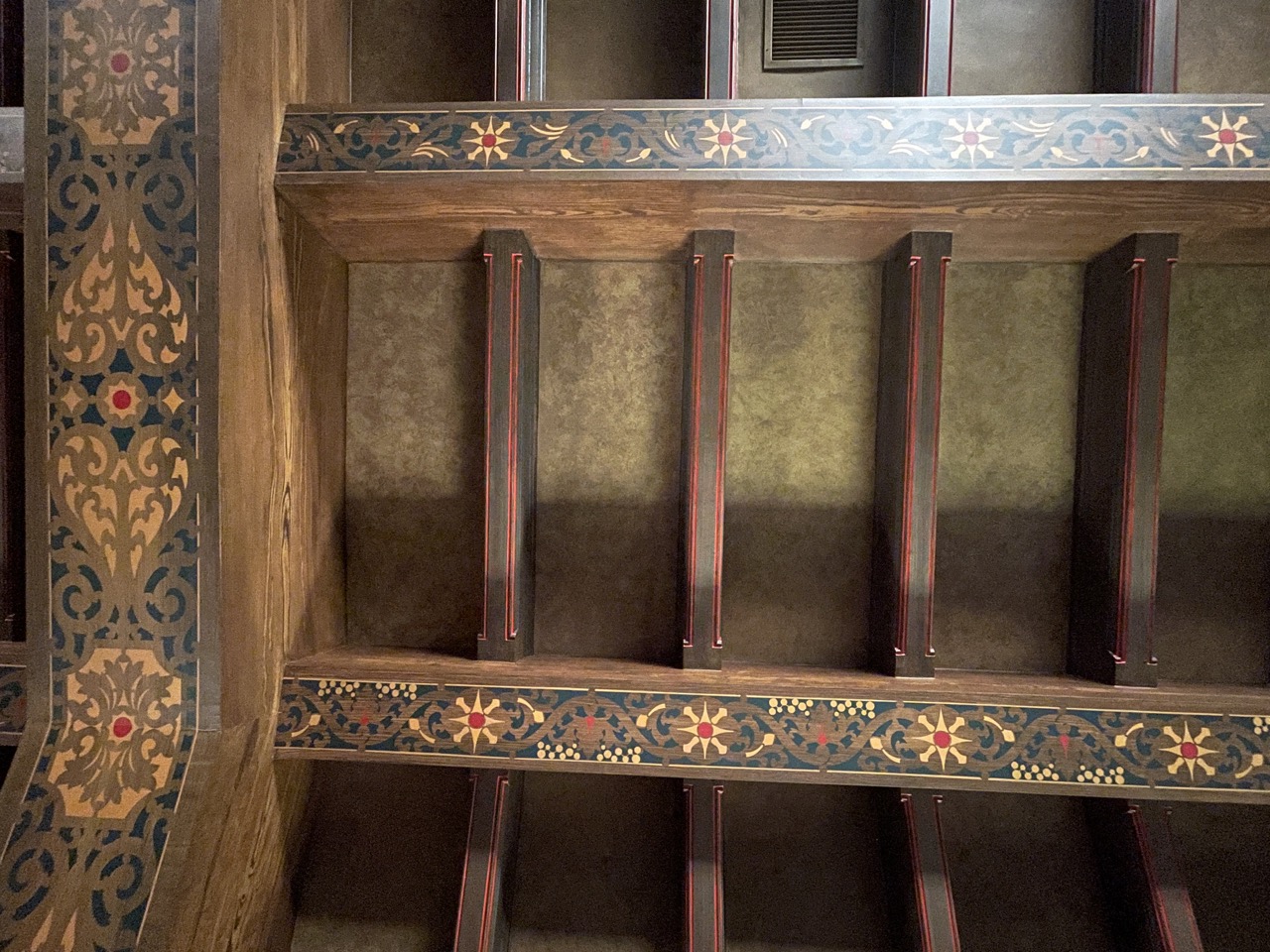 Detailed restoration patterns of Diridon train station ceiling in San Jose