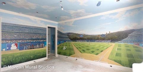 4-Wall Baseball Stadium Mural for Boy's Bedroom