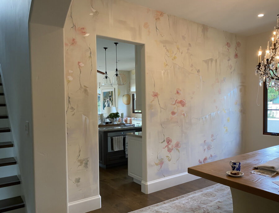 Handpainted Wallpaper with Orchids for Dining Room
